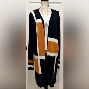 Stylish Black and Orange/Gold Colorblock Cardigan